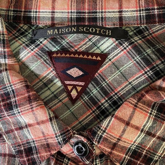 Maison Scotch Western Shirt Womens 3 Mixed Plaid Smiley Pockets Studded US 8 - Picture 5 of 15